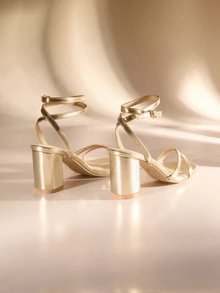 Etoivie Women New Fashion Multi-Strap Cross Simple And Generous Work Commuting Square Toe Chunky Heels High-Heeled Sandals For Street Fashion,Spring Summer Outfits - Gold - View 3