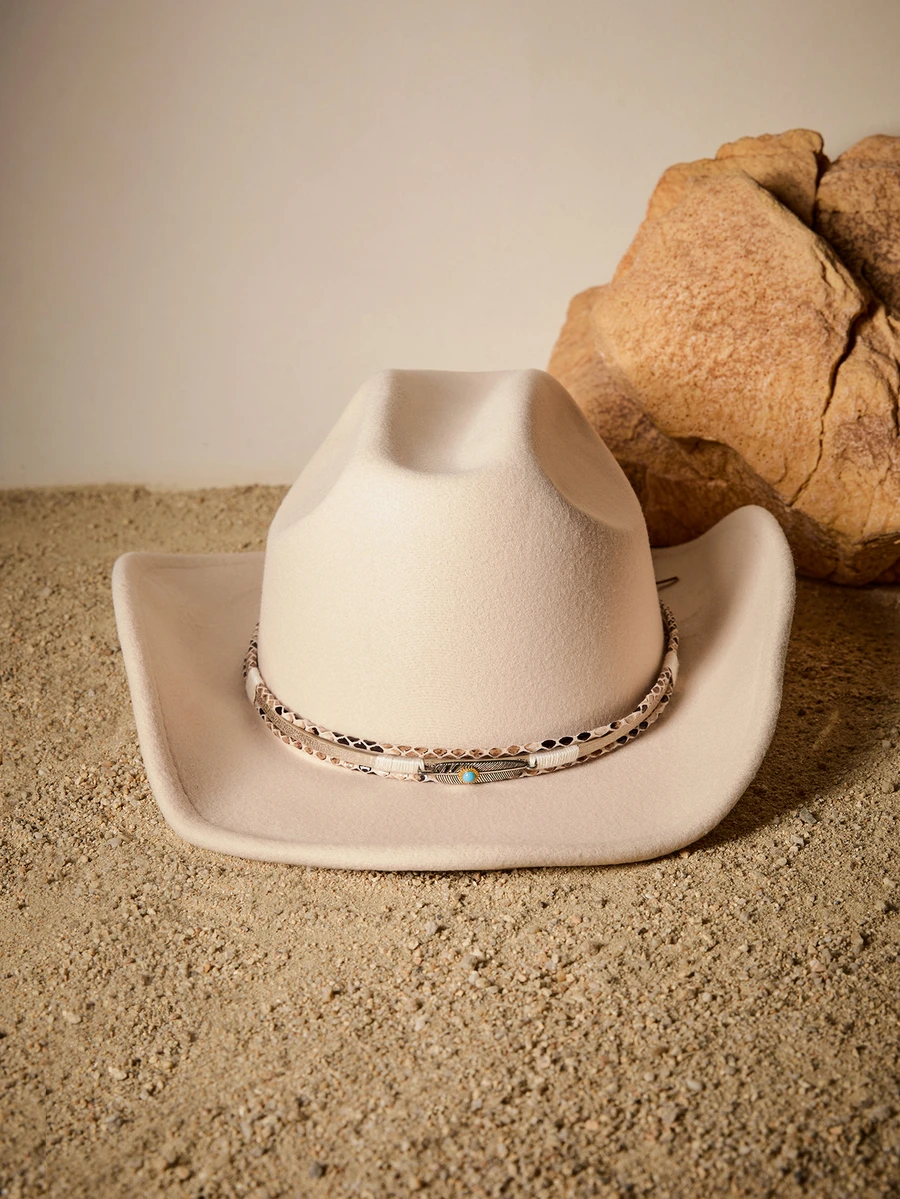 1pc Unisex Western Cowboy Hat, Hand Woven Feather Hat Chain, Suitable For Outdoor Riding, Hiking, Driving, Party, Cowboy Style Accessories. Cottagecore,SummerOutfit - Feather Jewel Top Hat - View 1