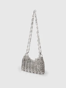 DareSee 24pcs Handmade Shiny Sequins & Sequin Embellished Crossbody Bag With Detachable Strap, Silver Color, Christmas Party, Christmas Gift - Silver - View 3