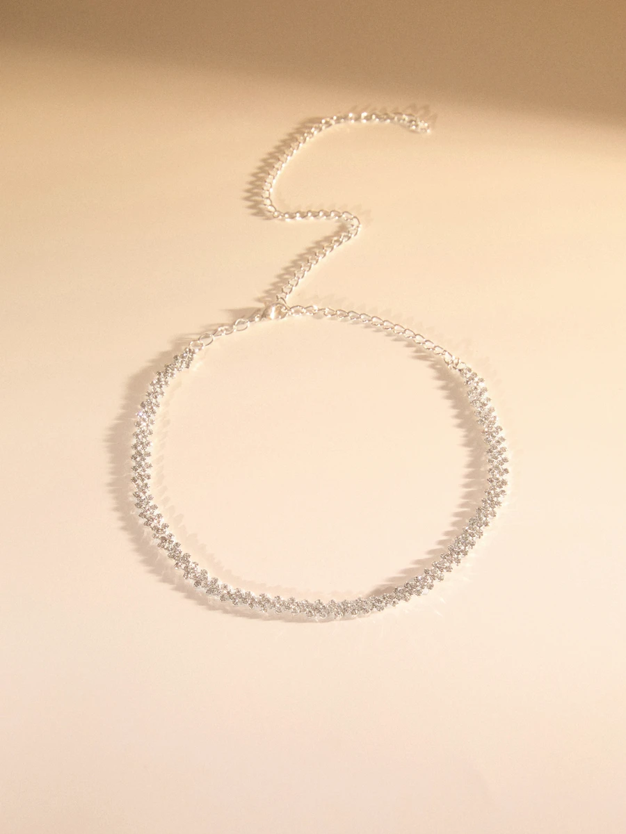 Etoivie 1pc Luxury Teardrop Rhinestone Claw Chain Welded Rhinestone Necklace, Women's, Perfect For Weddings, Engagements, Galas And Other Occasions - Silver - View 1
