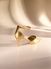Etoivie Gold Single Buckle Pointed Toe Hollow Out High Heel Shoes For Women - Gold - View 4