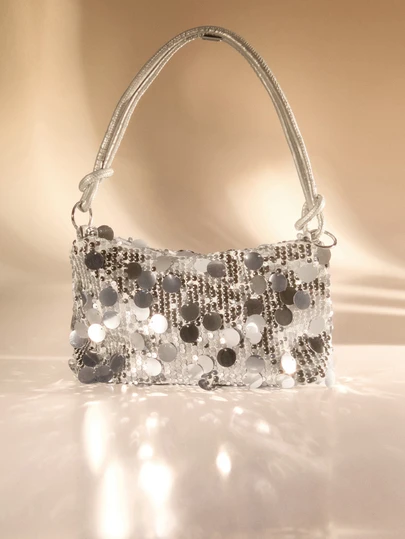 Etoivie 1pc Gold Color Crescent Moon Shape Glitter PVC Shoulder Bag For Women, New , Beach