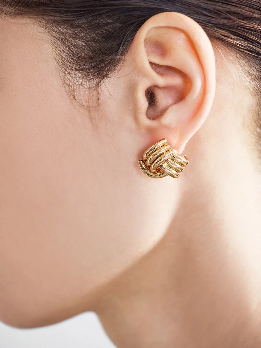 NobleVue 1 Pair Petite Versatile Striped Knot Stud Earrings, Suitable For Daily Wear For Women - Gold - View 1