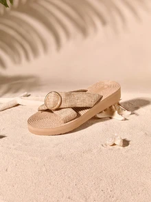 Tropiscape New Spring/Summer European & Korean Fashion Vintage Minimalist Elegant Polka Dot Decor Criss-Cross Strap Beige Sandals, Suitable For Dresses, Beach, Travel, Picnic, Comfortable, Lightweight, Breathable, Easy To Clean. Khaki Open Toe Slides/Summer Shoes/Beach Sandals Cottagecore,SummerOutfit - Camel - View 4