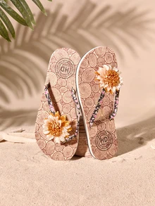Tropiscape Summer New Style Fashionable Simple Slipper Sandals For Women, Outdoor Beach Flat Slip-On Flip Flops Cottagecore,SummerOutfit - Multicolor - View 2