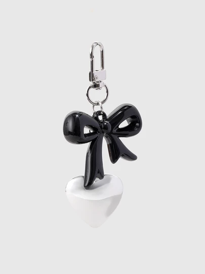 DareSee 1 pieza Llavero con forma de corazón de metal de color plateado, diseño creativo con lazo negro, accesorio para regalo de pareja o Día de San Valentín, regalos de dama de honor, accesorios Y2K