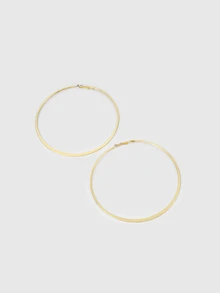 DareSee 1對歐美時尚大圓圈耳環 女款人氣簡約扁壓式誇張造型飾品 返校季配件 - 金黃色 - 查看 5