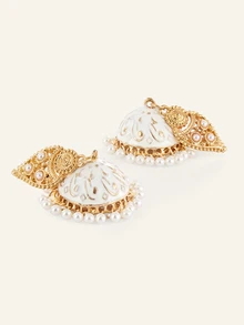 Etoivie Faux Pearl Rumbai Dekorasi Jhumka Drop Earrings - MultiWarna - View 6