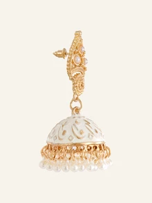 Etoivie Faux Pearl Rumbai Dekorasi Jhumka Drop Earrings - MultiWarna - View 4