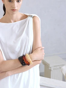 NobleVue 3pcs/Set Exaggerated Asymmetrical Resin Semi-Transparent Bracelet For Women, Unique & Versatile - Multicolor - View 4