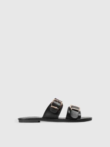 DareSee Giày sandal xỏ ngón nhiều quai kiểu mới 2025, sản phẩm không thể thiếu trong mùa hè, giày sandal quai rộng tối giản thời trang nữ, giày bệt đế mềm chống trượt phong cách Pháp cổ điển, phù hợp với váy - màu đen - Xem 4
