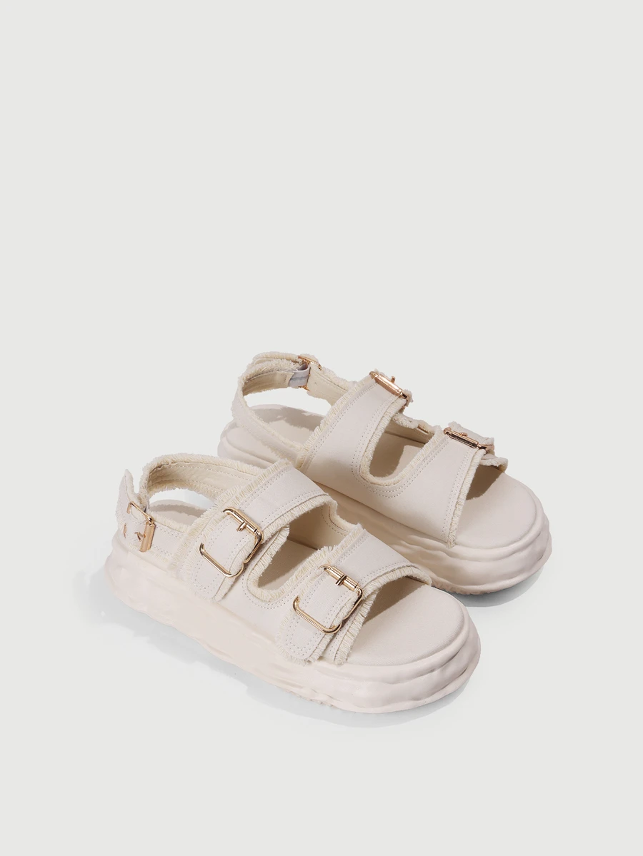 DareSee Women Buckle Decor Flatform Slingback Sandals,Spring Summer Outfits Halloween - Beige - View 1