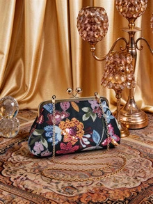 Etoivie Irregular Sequin Floral Clutch For Women, Lightweight Evening Bag For Party, Wedding, Prom & Banquet, Perfect Gift For Bridesmaid - Black - View 8