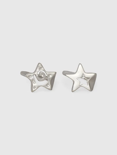 DareSee 2pcs/Set Minimalist Style Hollow Star Adjustable Rings Set For Women, Gold & Silver