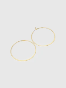 DareSee 1對歐美時尚大圓圈耳環 女款人氣簡約扁壓式誇張造型飾品 返校季配件 - 金黃色 - 查看 3