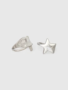 DareSee 2件組極簡風鏤空星星可調節戒指套組，女款，金色與銀色，萬聖節 - 星星 - 查看 4