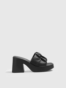 DareSee Giày sandal đế dày chống thấm nước cho nữ, Dép hở mũi kiểu INS, Giày lười mùa hè mới với giày cao gót Chunky - màu đen - Xem 4