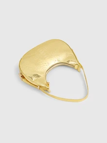 DareSee Metal Snake Embossed Shoulder Bag Solid Color Crocodile Embossed Shoulder Bag Baguette Bag Minimalist Underarm Bag Back To School - Gold - View 4