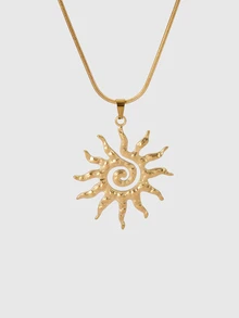 DareSee 1pc 14K Gold Sun Snake Bone Chain Necklace Pendant, Fashionable Jewelry, Unique Small Collarbones Chain Design - Yellow Gold - View 3