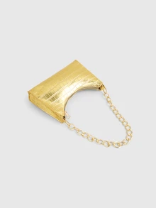 DareSee New Fashion One Shoulder Underarm PU Leather Alligator Embossed Baguette Bag - Gold - View 4