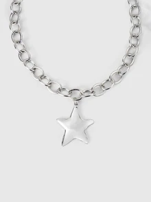 DareSee 1pc Summer Beach Starfish Pendant Chunky Chain Necklace, Suitable For Women's Daily, Party, Vacation, Travel Wear Back To School - Silver - View 2