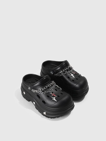 DareSee Women's Hollow-Out Shoes, DIY Sequin Decor, Punk Style Thick Sole Hollow Design, Comfortable Garden Shoes