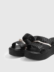 DareSee Giày sandal đế xuồng cao cổ chống thấm nước kiểu retro dành cho nữ, thích hợp cho trang phục mùa xuân hè. - màu đen - Xem 5