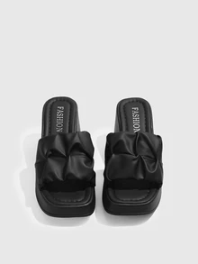 DareSee Giày sandal đế dày chống thấm nước cho nữ, Dép hở mũi kiểu INS, Giày lười mùa hè mới với giày cao gót Chunky - màu đen - Xem 2