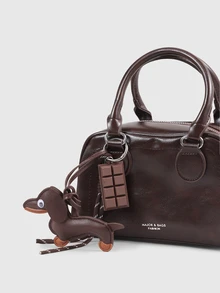 DareSee 1pc Retro Bowling Bag For Women, PU Leather Material, Minimalist Solid Color Handbag, Multifunctional Shoulder Crossbody Bag, Suitable For Work, Commute, Date, Party, Brown Back To School - Brown - View 6