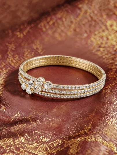 Etoivie 1pc Fashion Rhinestone Decor Bangle, Suitable For Women's Daily Wear