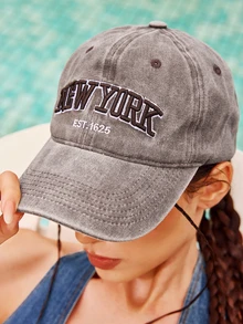 DareSee 1pc Unisex NEW YORK Embroidery Washed Baseball Cap Outdoor Sun Protection Adjustable Casual Baseball Cap Back To School - Coffee Brown - View 3