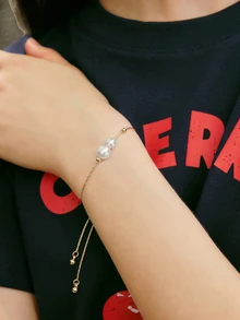 Hatastic 1 pieza Elegante pulsera ajustable con cadena dorada y decoración de perlas falsas, adecuada para que las mujeres la usen en fiestas y en el día a día de Halloween - Dorado - Ver 3