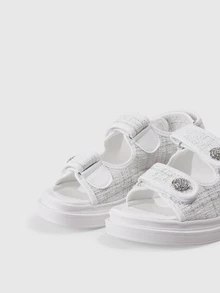DareSee Giày sandal nữ thanh lịch, kiểu dáng casual đa năng với khóa dán, giày đế bằng đính đá, sandal thể thao đế dày mới, thích hợp cho mùa xuân hè. - trắng - Xem 5