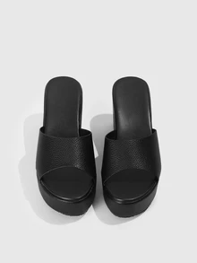DareSee Damen Plateau-Keilsandalen, klassische schwarze Ledertextur, Frühling/Sommer Mode bequeme lässige Hausschuhe, erhöhen die Höhe, geeignet für Partys, Karnevals, Musikfestivals und mehr, Reiseessenzielle Schulanfang - Schwarz - Übersicht 2