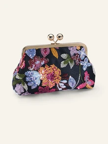 Etoivie Irregular Sequin Floral Clutch For Women, Lightweight Evening Bag For Party, Wedding, Prom & Banquet, Perfect Gift For Bridesmaid - Black - View 4