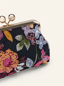 Etoivie Irregular Sequin Floral Clutch For Women, Lightweight Evening Bag For Party, Wedding, Prom & Banquet, Perfect Gift For Bridesmaid - Black - View 7