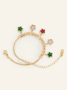 Farahzel 1pc Sweet 18K Stainless Steel Flower & Heart Chain Bracelet, Suitable For Women's Daily Wear And Parties, Mother's Day Gift For Mom - Multicolor - View 3