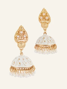 Etoivie Faux Pearl Rumbai Dekorasi Jhumka Drop Earrings - MultiWarna - View 2