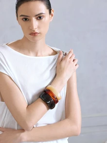 NobleVue 3pcs/Set Exaggerated Asymmetrical Resin Semi-Transparent Bracelet For Women, Unique & Versatile - Multicolor - View 2