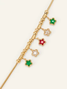 Farahzel 1pc Sweet 18K Stainless Steel Flower & Heart Chain Bracelet, Suitable For Women's Daily Wear And Parties, Mother's Day Gift For Mom - Multicolor - View 5