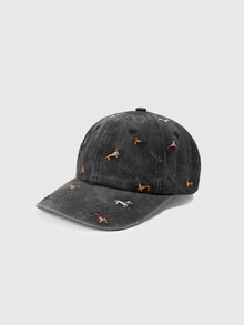 DareSee 1 pieza Gorra de béisbol con bordado de gráfico de cachorro, estilo lavado unisex, gorra de sol retro de moda, gorra ajustable para exteriores, corona suave Y2K con visera curva para Halloween - Multicolor - Ver 1