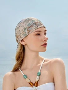 Glizzene 1pc New Bohemian Style Paisley Print Bandana, Women's Fashion Scarf For Sun Protection, Shawl For Daily Wear And Vacation, Spring/Summer Summer Hair Accessories Beach Hair Bands Vacay Headband - Beige - View 1