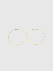 DareSee 1對歐美時尚大圓圈耳環 女款人氣簡約扁壓式誇張造型飾品 返校季配件 - 金黃色 - 查看 1