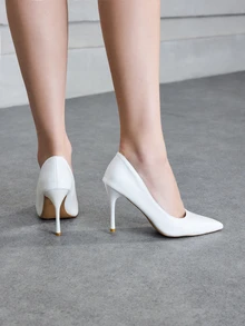 NobleVue Retro Pointed Toe High Heel Party Shoes, New Spring/Autumn Color Block Super High Heel Low-Top Shoes, Mirror Red Bottom Fashion High Heels, Elegant Formal Dress Shoes - White - View 3