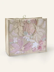 Farahzel 1pc Multi-Color Sequins & Mesh Splice Linen Tote Bag - Baby Pink - View 6