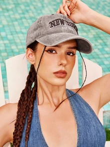 DareSee 1pc Unisex NEW YORK Embroidery Washed Baseball Cap Outdoor Sun Protection Adjustable Casual Baseball Cap Back To School - Coffee Brown - View 2