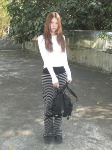 Japanese Style Colorblock Striped Patchwork Lace-Up Soft Comfortable Casual Pants Spring - Grey - View 4