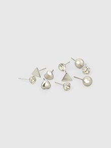 DareSee 11 cặp Đồ trang trí Rhinestone & Faux Pearl  Hoa tai - Bạc - Xem 4
