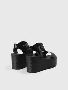 DareSee Giày sandal đế xuồng buộc dây màu đen thời trang nữ, phù hợp với trang phục mùa xuân hè. - màu đen - Xem 3