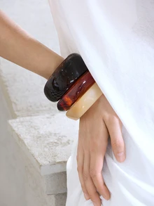 NobleVue 3pcs/Set Exaggerated Asymmetrical Resin Semi-Transparent Bracelet For Women, Unique & Versatile - Multicolor - View 5